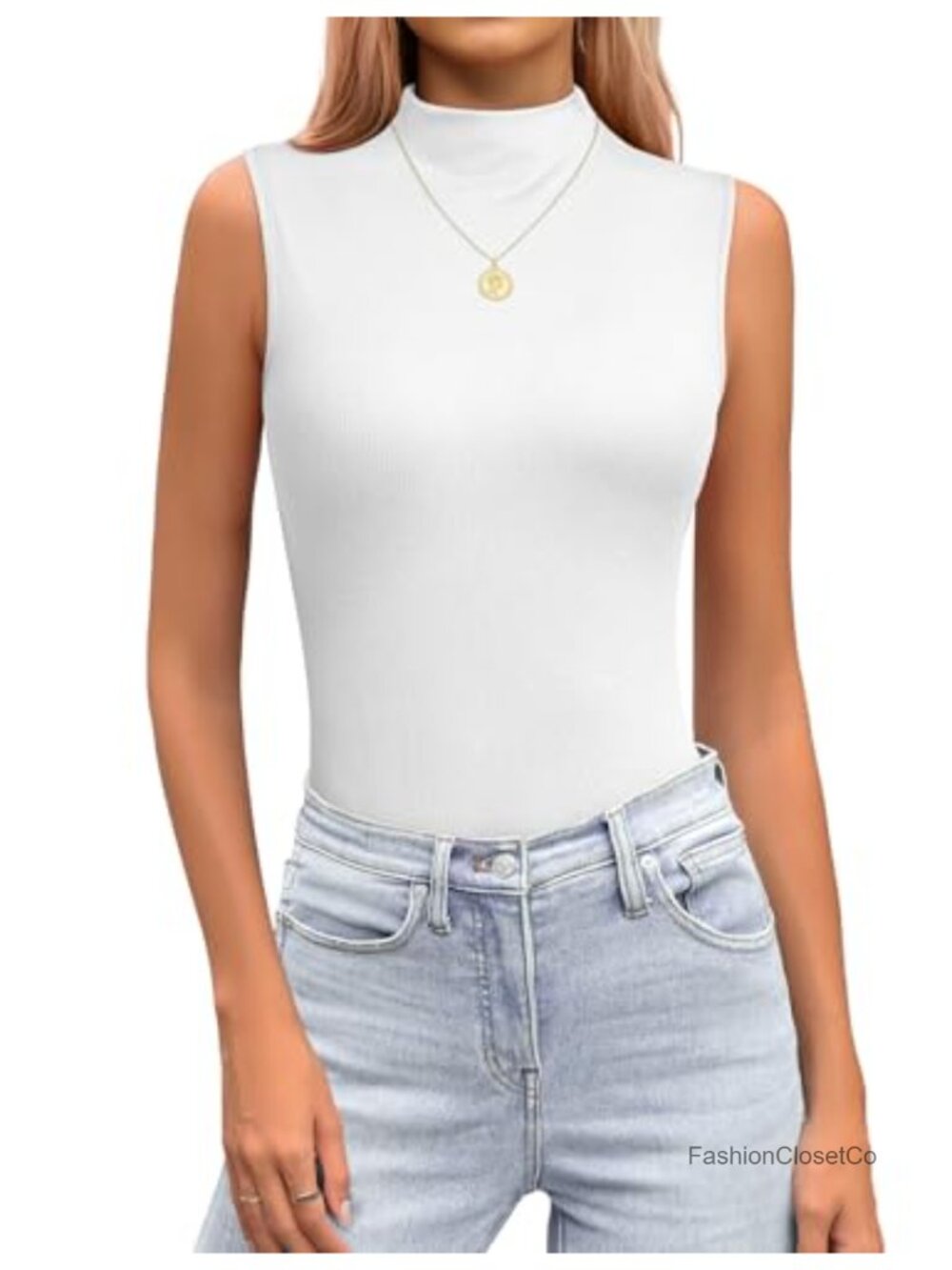 Sleeveless Mock Turtleneck Tank Top 92% Rayon High Neck